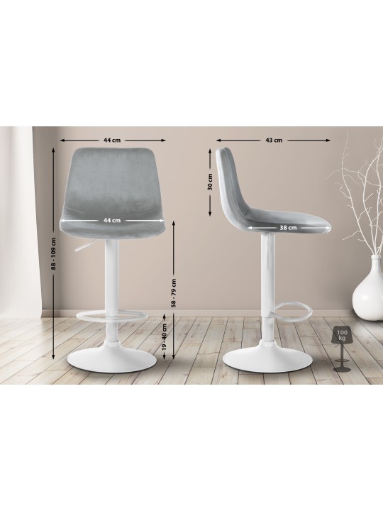 Tabouret de bar Divo velours, gris