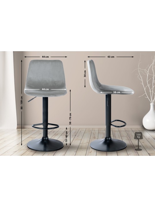 Tabouret de bar Divo velours, gris