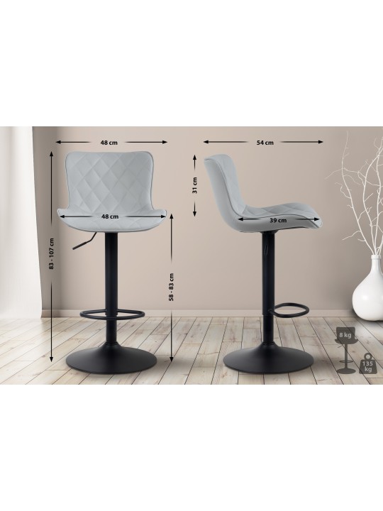 Tabouret de bar Emma simili cuir, gris
