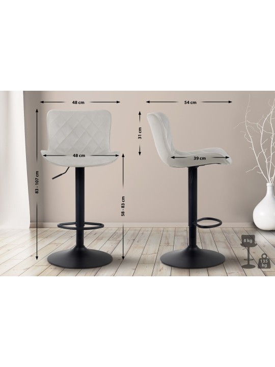 Tabouret de bar Emma velours, crème