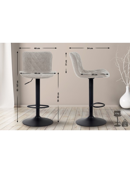 Tabouret de bar Emma tissu, taupe
