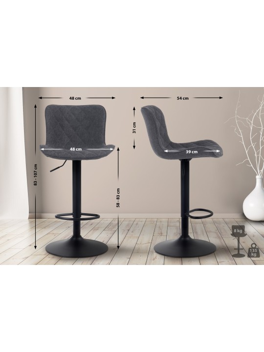 Tabouret de bar Emma tissu, noir