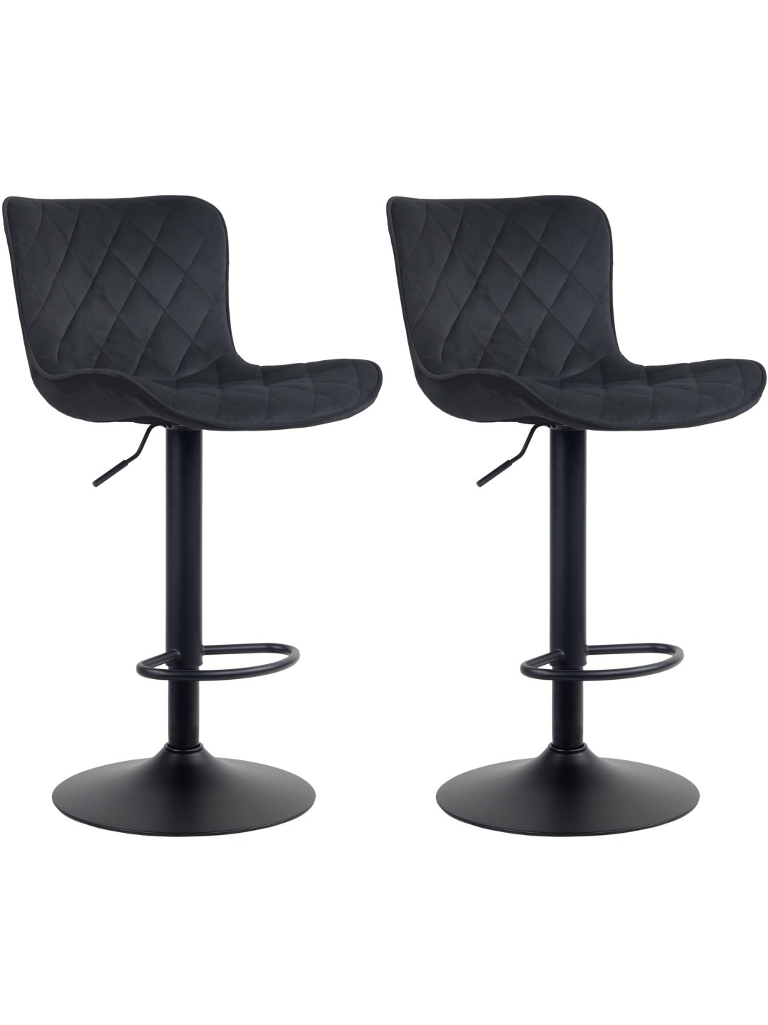 Lot de 2 tabourets de bar Emma velours, noir
