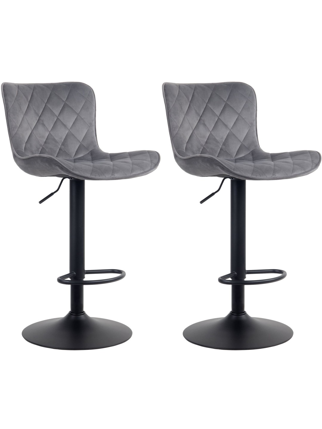 Lot de 2 tabourets de bar Emma velours, gris foncé