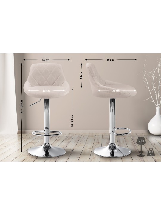 Tabouret de bar Lazio tissu chrome, crème Tabouret de bar Lazio tissu chrome, crème