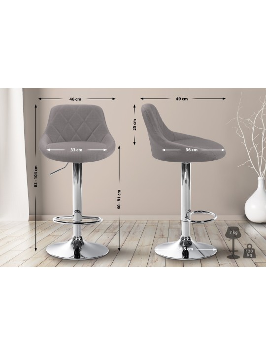 Tabouret de bar Lazio tissu chrome, gris