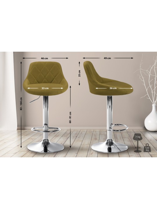 Tabouret de bar Lazio tissu chrome, vert