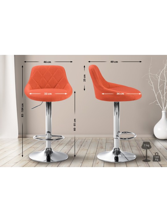 Tabouret de bar Lazio tissu chrome, orange