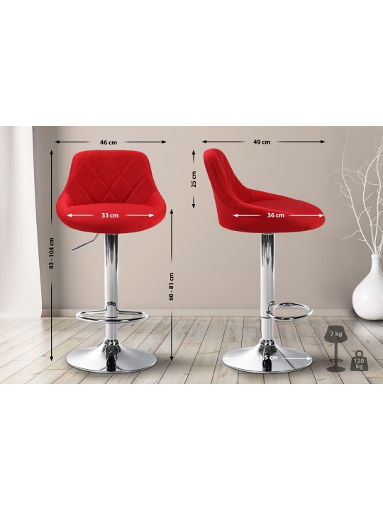 Tabouret de bar Lazio tissu chromé, rouge
