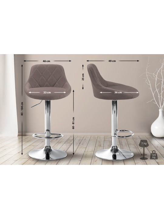 Tabouret de bar Lazio tissu chrome, taupe