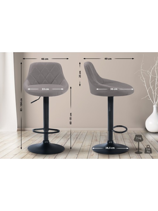 Tabouret de bar Lazio tissu, gris