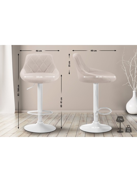 Tabouret de bar Lazio tissu, crème