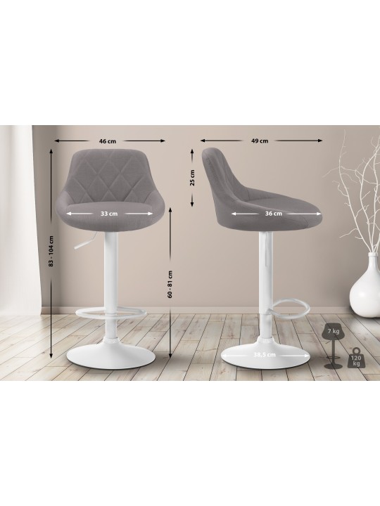 Tabouret de bar Lazio tissu, gris