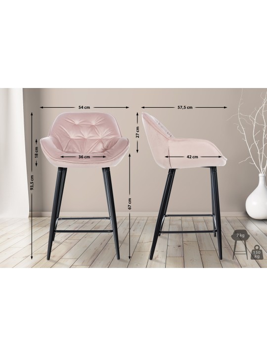 Lot de 2 tabourets de bar Gibson velours, rose Lot de 2 tabourets de bar Gibson velours, rose