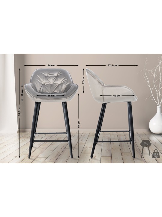 Tabouret de bar Gibson velours, gris