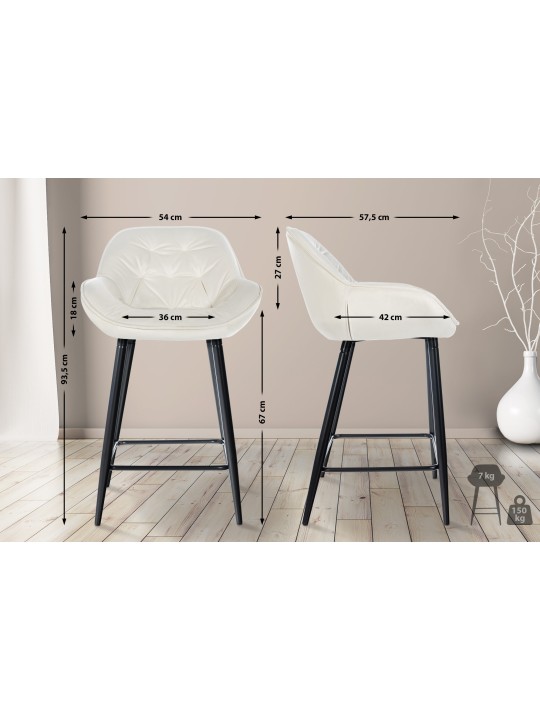 Tabouret de bar Gibson velours, crème