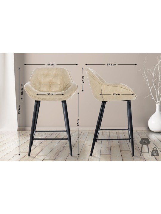 Tabouret de bar Gibson tissu, crème