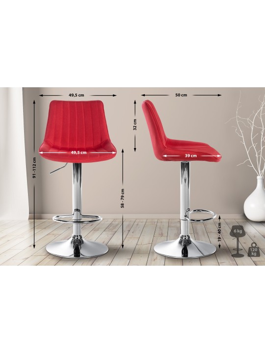 Tabouret de bar Toni tissu chromé, rouge