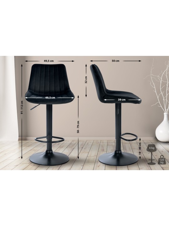Tabouret de bar Toni velours, noir