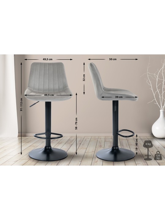Tabouret de bar Toni velours, gris Tabouret de bar Toni velours, gris