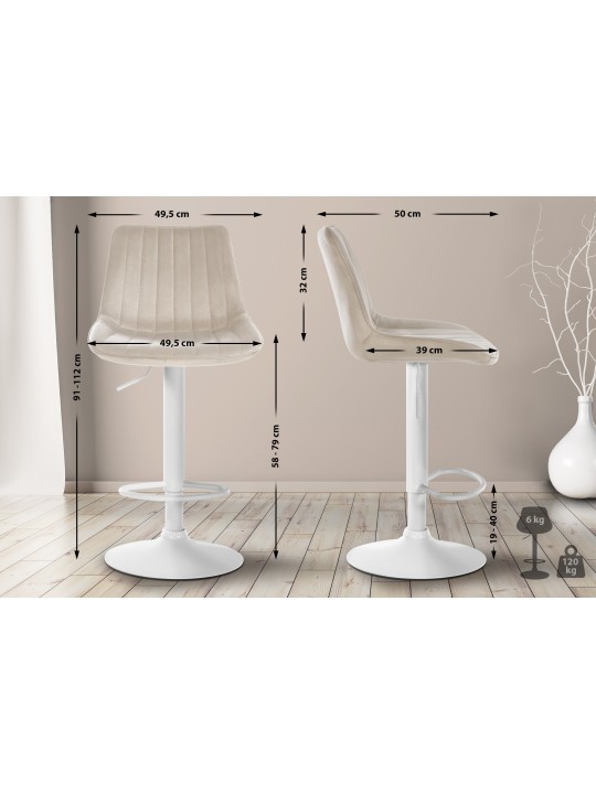 Tabouret de bar Toni velours, crème