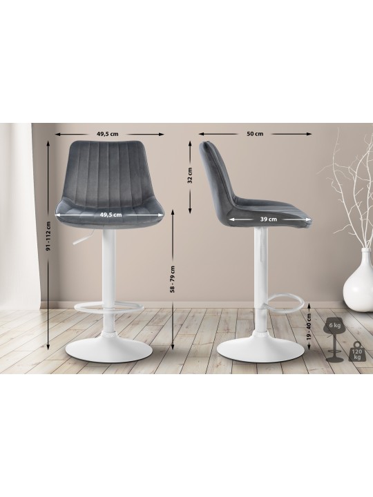 Tabouret de bar Toni velours, gris foncé