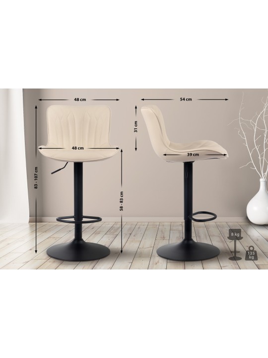 Tabouret de bar Linus simili cuir, crème