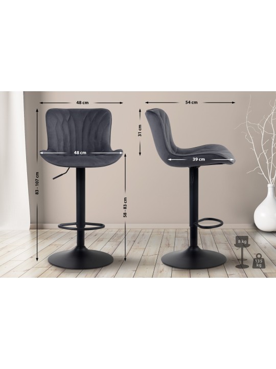 Tabouret de bar Linus velours, noir