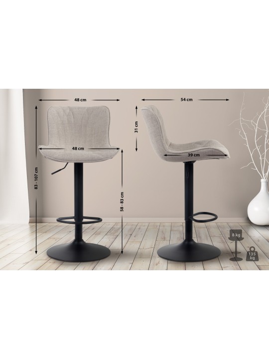 Lot de 2 tabourets de bar Linus tissu, taupe