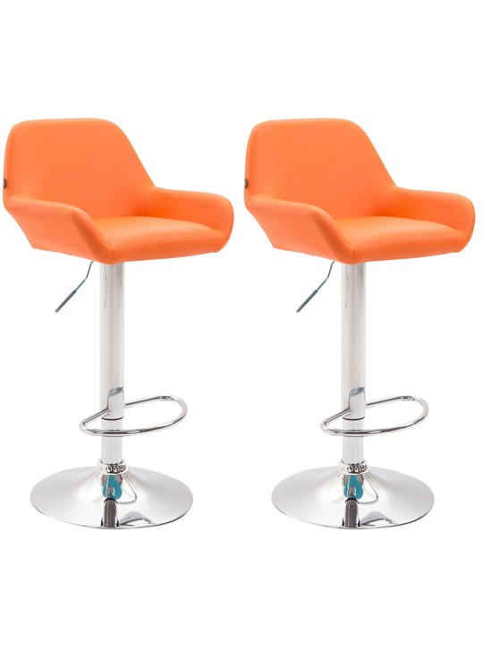 Lot de 2 tabourets de bar Braga simili cuir chromé, orange