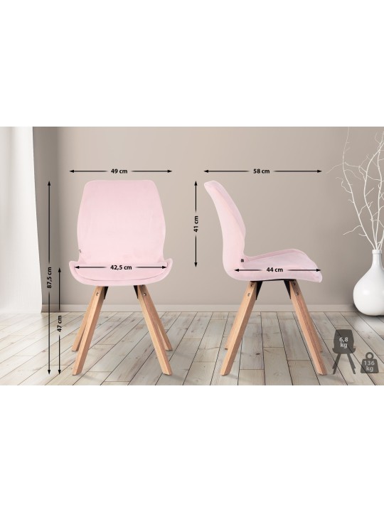 Lot de 4 chaises Luna velours, rose