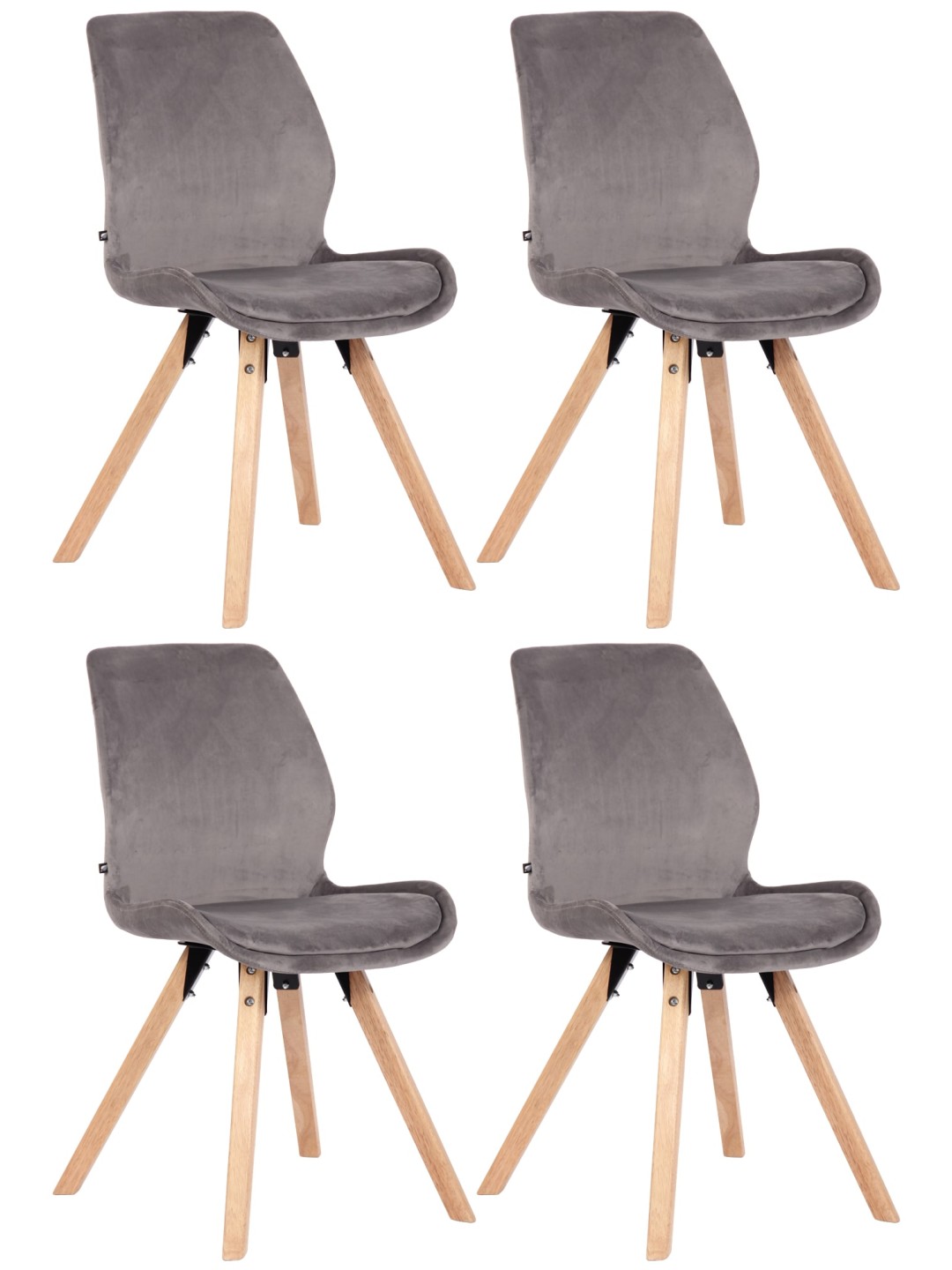 Lot de 4 chaises Luna velours, gris