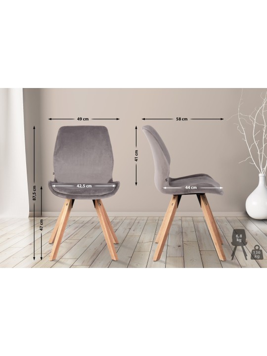 Lot de 4 chaises Luna velours, gris