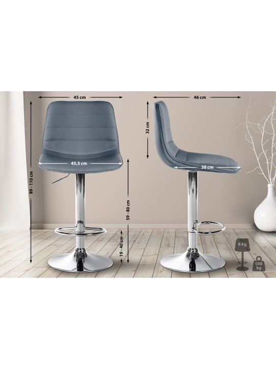 Tabouret de bar Lex simili cuir chromé, gris