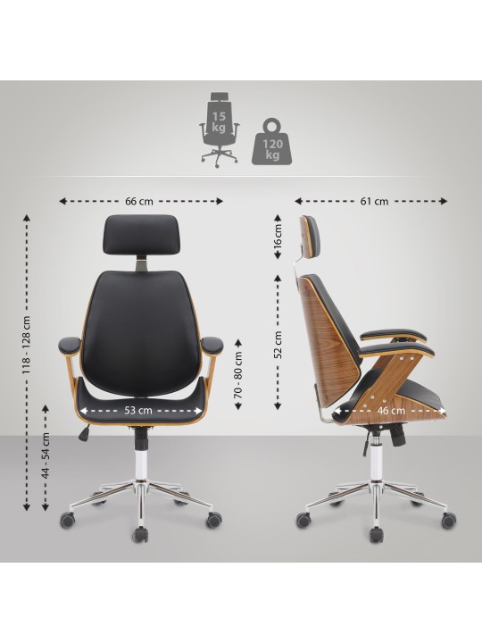 Chaise de bureau Chicago simili cuir, noyer/noir