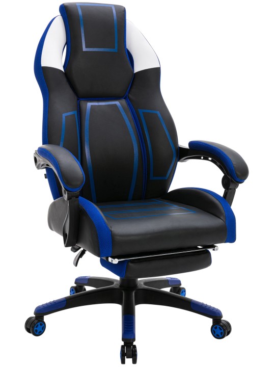 Chaise de bureau Clovis simili cuir, noir/bleu