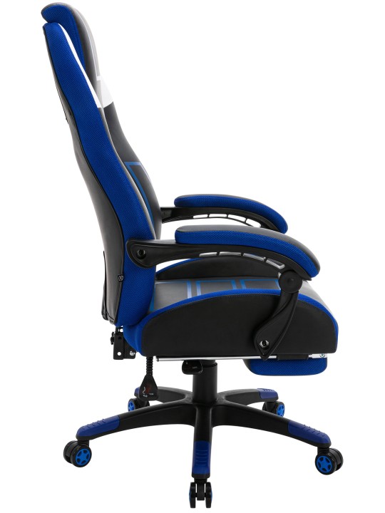 Chaise de bureau Clovis simili cuir, noir/bleu