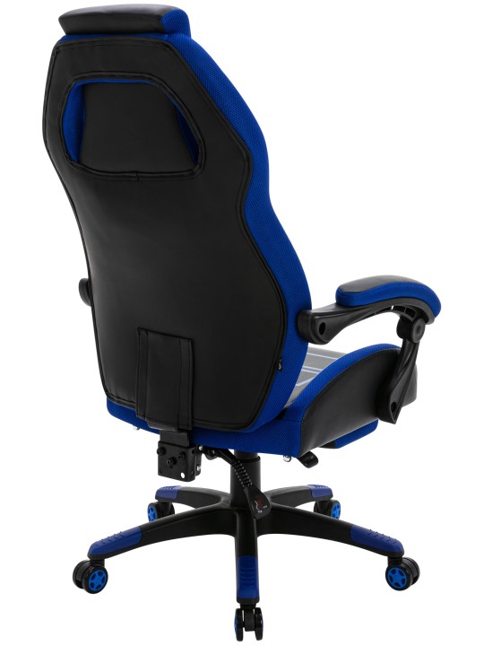 Chaise de bureau Clovis simili cuir, noir/bleu