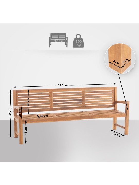 Banc en teck Halden 220 cm, teck