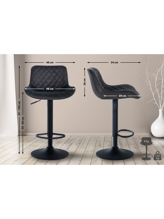 Tabouret de bar Minosa velours, noir