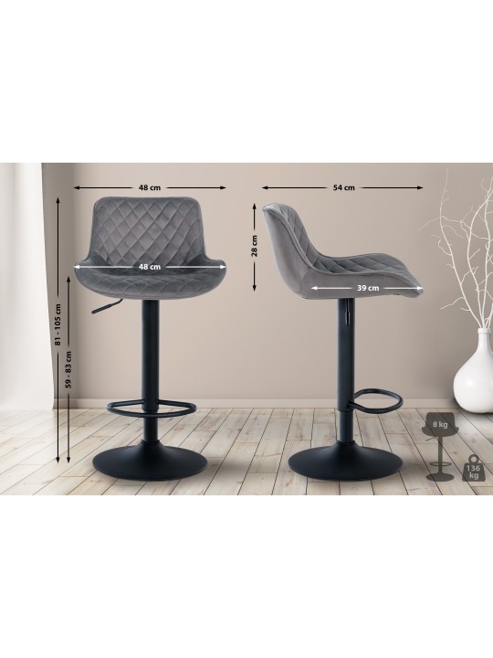 Tabouret de bar Minosa velours, gris foncé