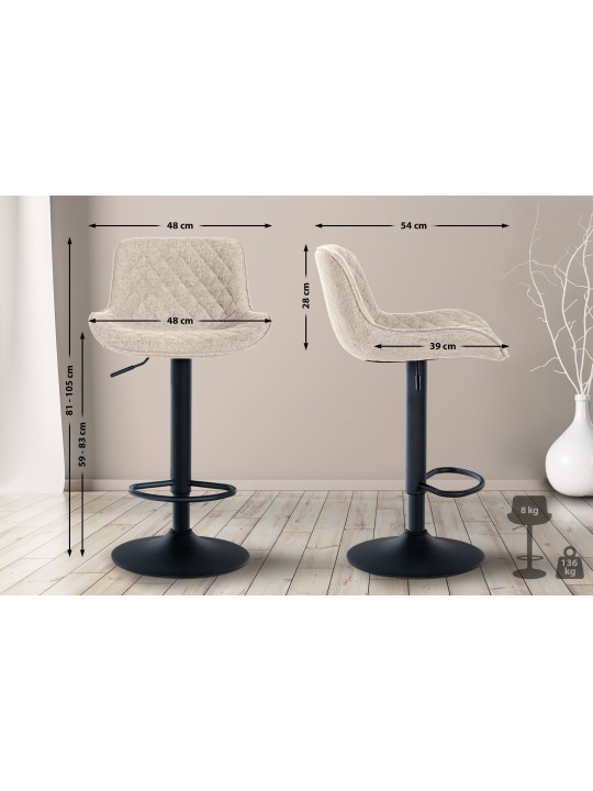 Tabouret de bar Minosa tissu, taupe