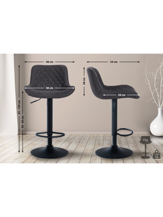 Tabouret de bar Minosa tissu, noir