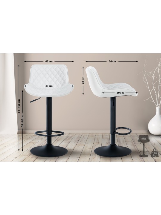 Lot de 2 tabourets de bar Minosa simili cuir, blanc