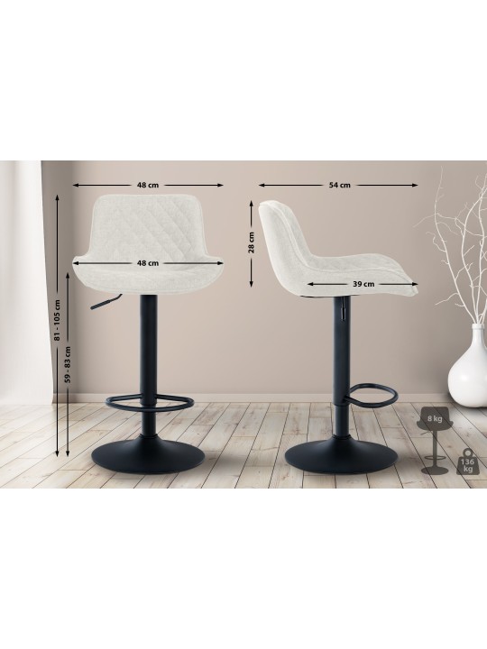 Lot de 2 tabourets de bar Minosa tissu, crème