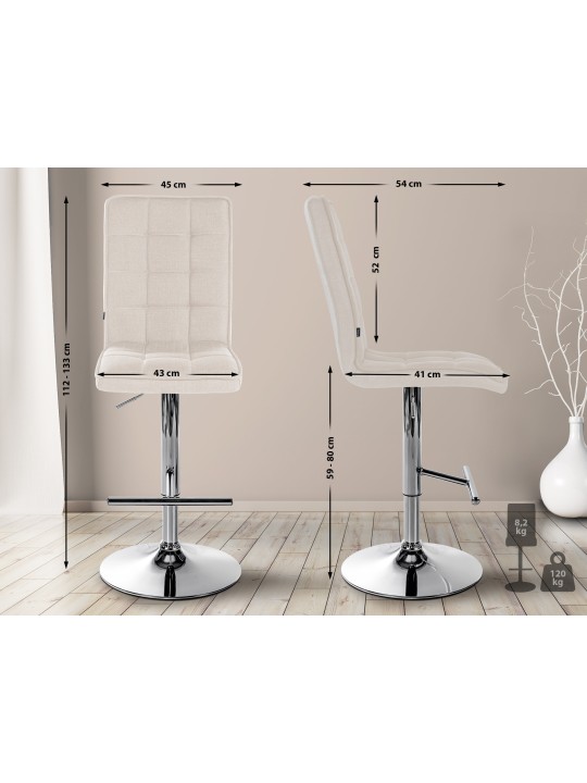 Tabouret de bar Peking V2 tissu chrome, crème