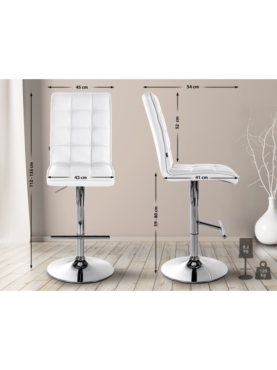 Tabouret de bar Peking V2 simili cuir chromé, blanc Tabouret de bar Peking V2 simili cuir chromé, blanc