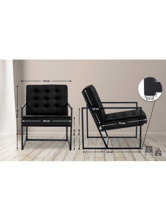 Chaise longue Avon velours, noir