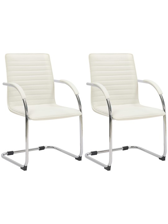 Lot de 2 chaises visiteurs Tira simili cuir, blanc