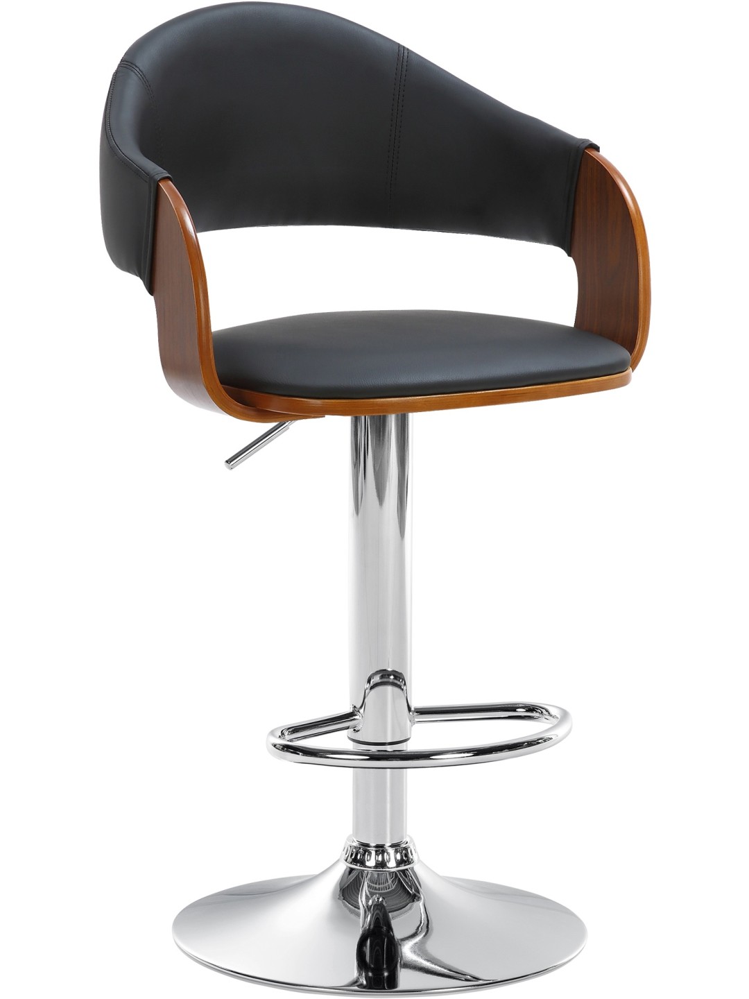 Tabouret de bar Nilse simili cuir chromé, noyer/noir